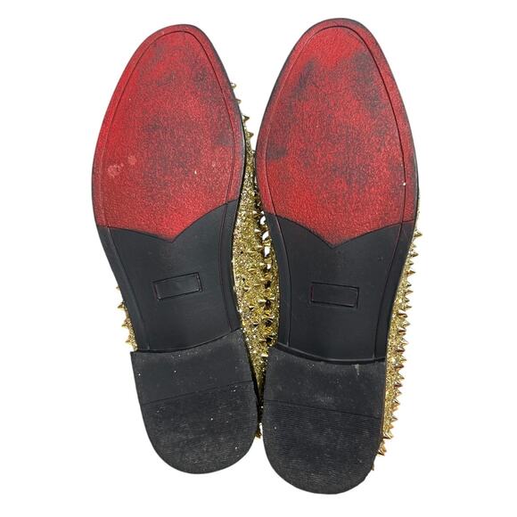 SPK70 Mens Size 12 Shiny Gold Spike Glitter Slip On Tuxedo Loafer Dress  Shoes